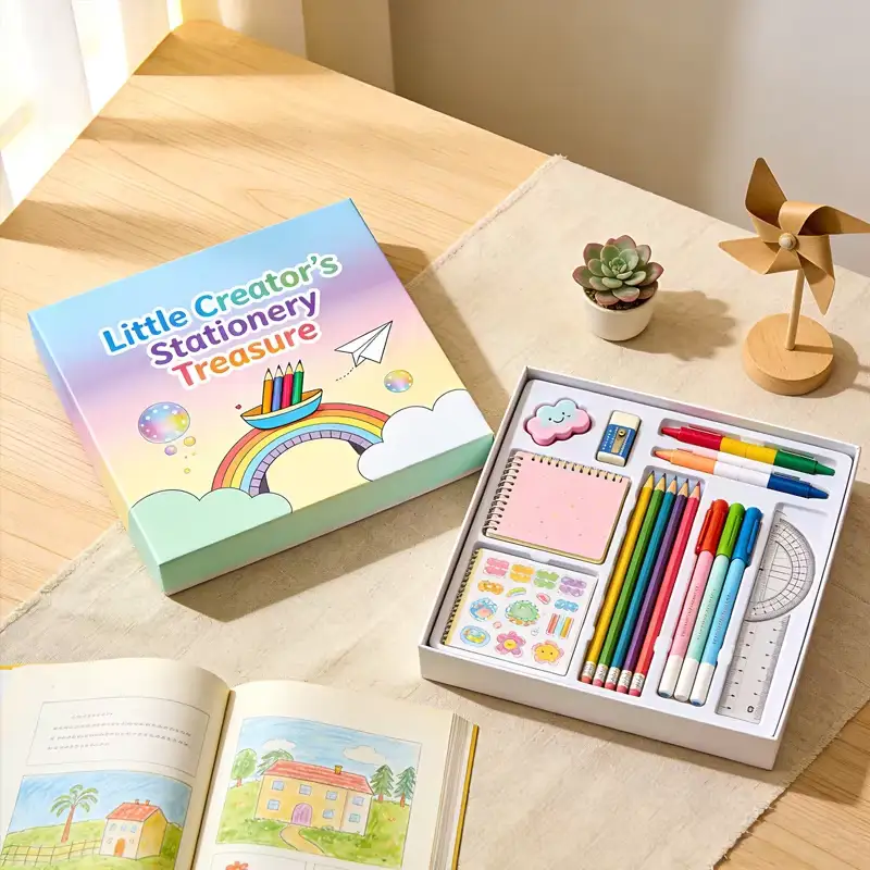 ورق مقوى مربع قابل لإعادة التدوير بكميات كبيرة، مطبوع بأربعة ألوان ومغلف بطبقة لامعة، مخصص لصناديق هدايا ومجموعات أدوات مكتبية يدوية الصنع. 1