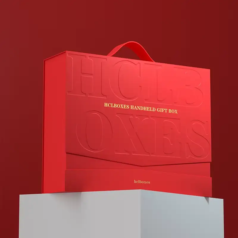 طقم هدايا فاخر من حقائب اليد المصنوعة من الورق المقوى المطبوع بأربعة ألوان، قابلة لإعادة التدوير، مع إغلاق مغناطيسي، وعلبة هدايا حمراء أنيقة. 1