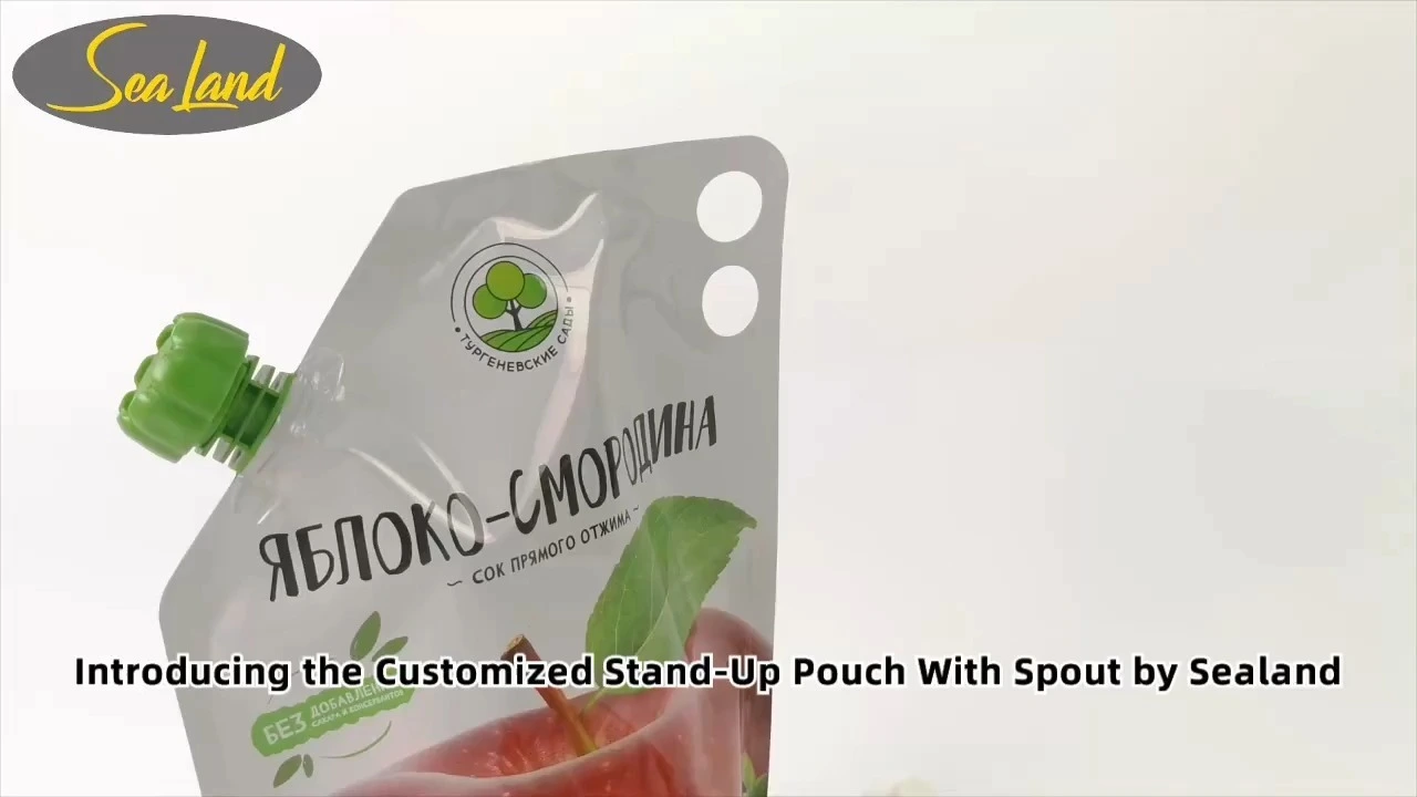 Custom Printed White Black Drink Juice Reusable Food Spout Pouch Plastic Liquid Packaging Stand Up Pouch With Suction 1