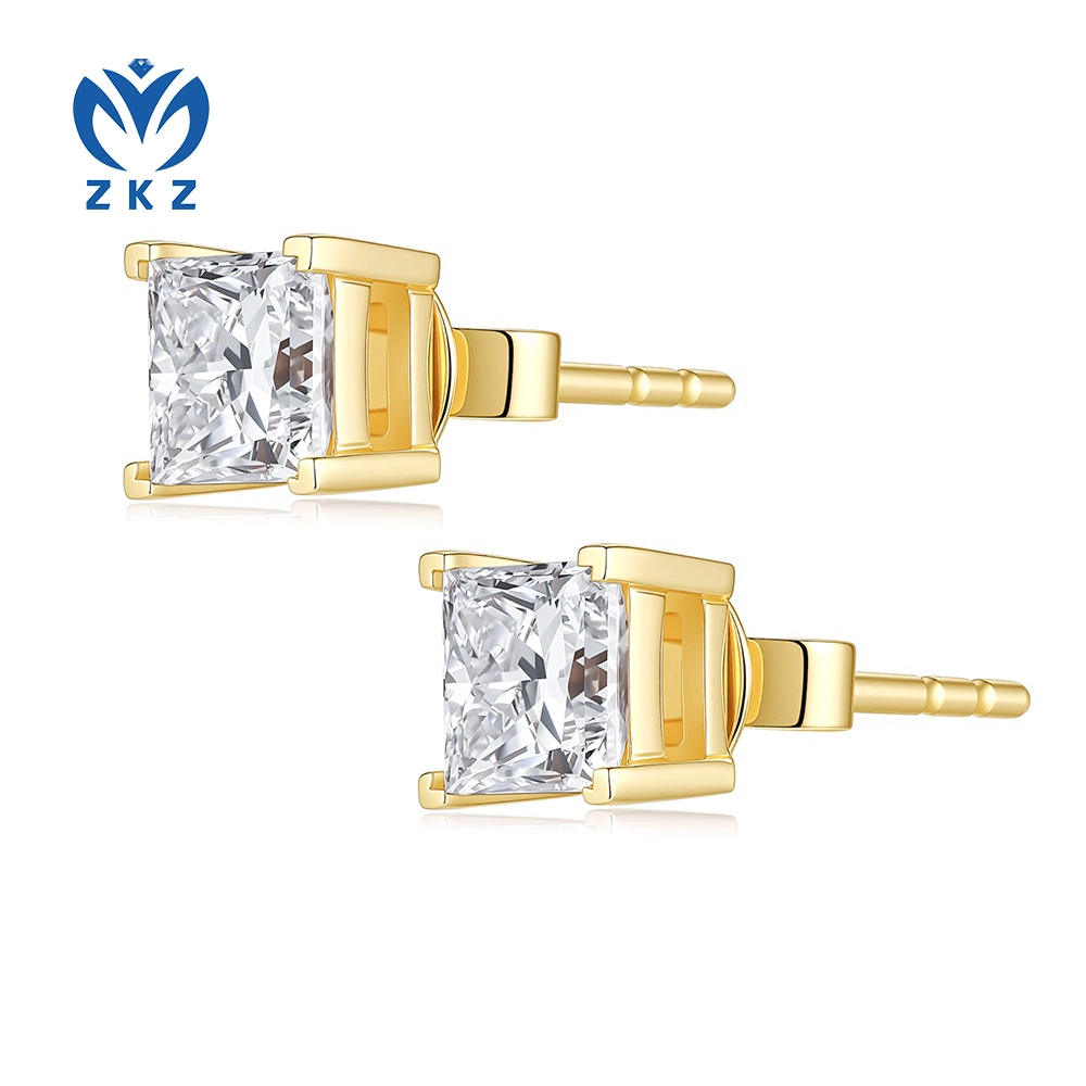 18K Yellow Gold Single Diamond 1.034ct DEF VVS Princess Ear Studs Four Prongs Earrings ZKZ-117 1