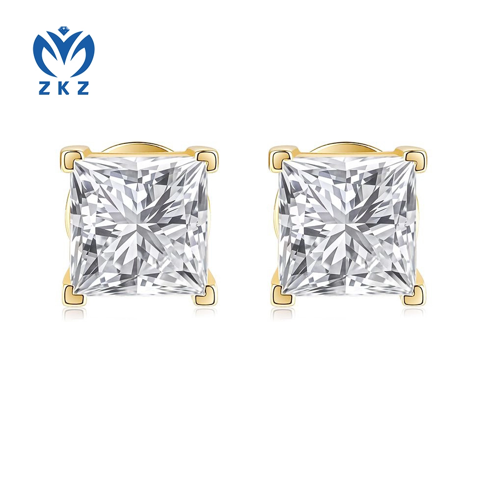 1.034ct DEF VVS Princess Ear Studs 18K Yellow Gold Single Diamond Four Prongs Earrings ZKZ-117 1