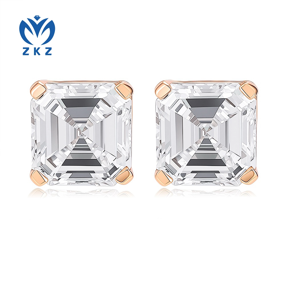 18K Rose Gold Single Diamond 1.026ct DEF VVS Ascher Cut Ear Studs Four Prongs Earrings ZKZ-120 1