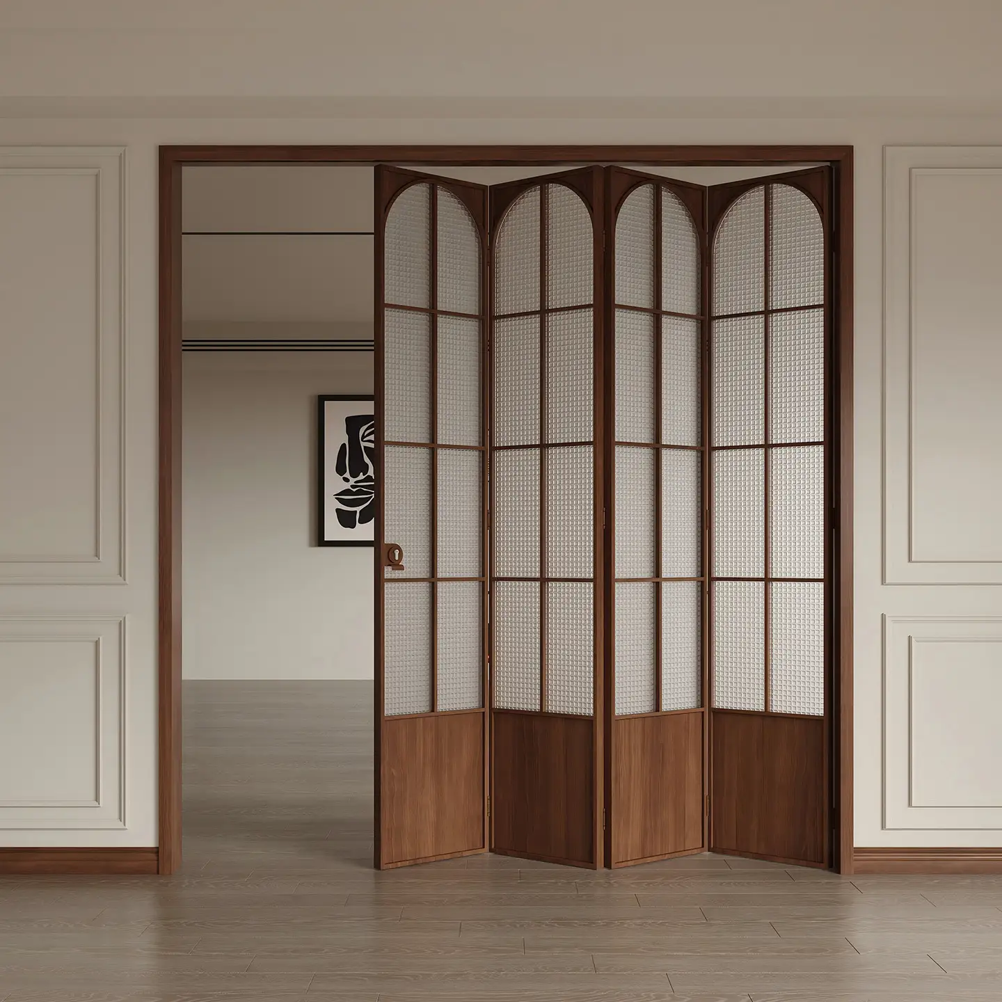 Vintage French Folding Door with Grid Glass for Bedroom and Living Room 1
