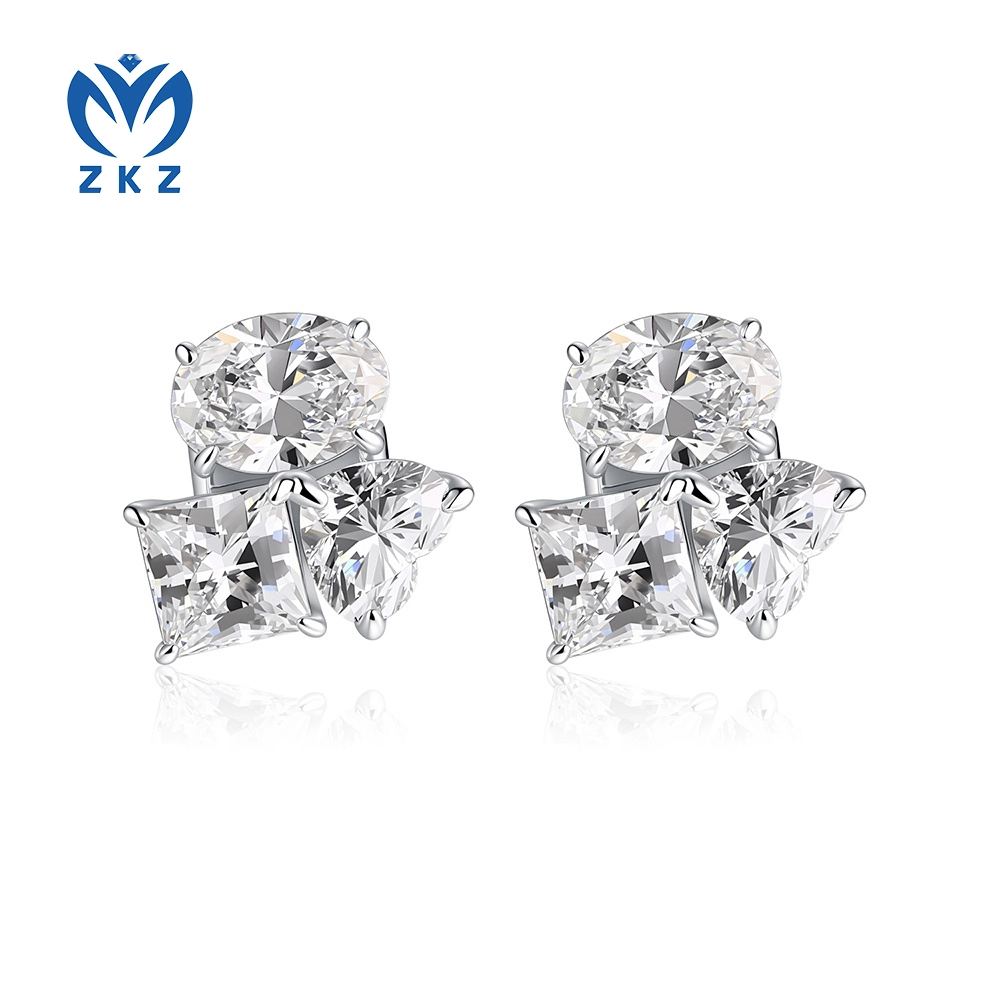 Lab Grown Diamond Earrings Snow Ear Studs Classic Three-Stone Earrings With 18K White Gold 1.886ct VVS DEF ZKZ-199 1