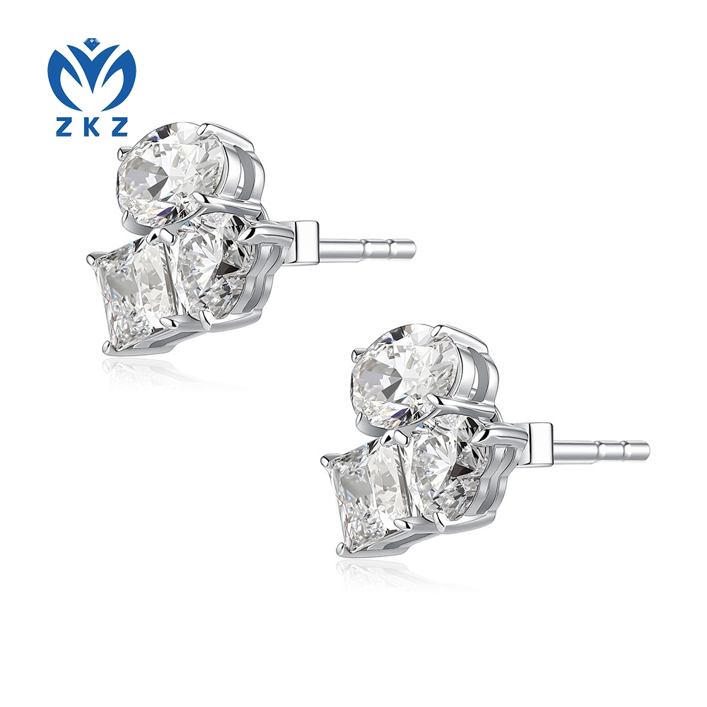 Snow Ear Studs Classic Three-Stone Earrings With 18K White Gold Lab Grown Diamond Earrings 1.920ct VVS DEF ZKZ-199 1