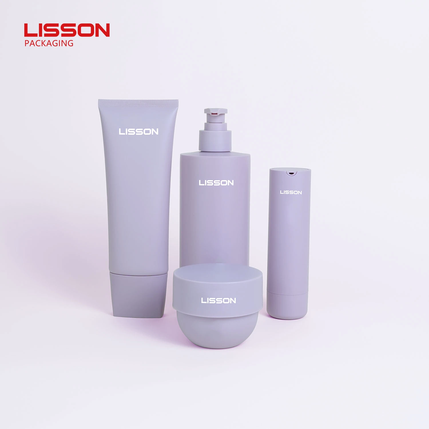 Custom Full-Suite Matte Cosmetic Packaging Set with Plastic Squeeze Tube, Pump Bottle, Luxury Jar and Airless Bottle 1