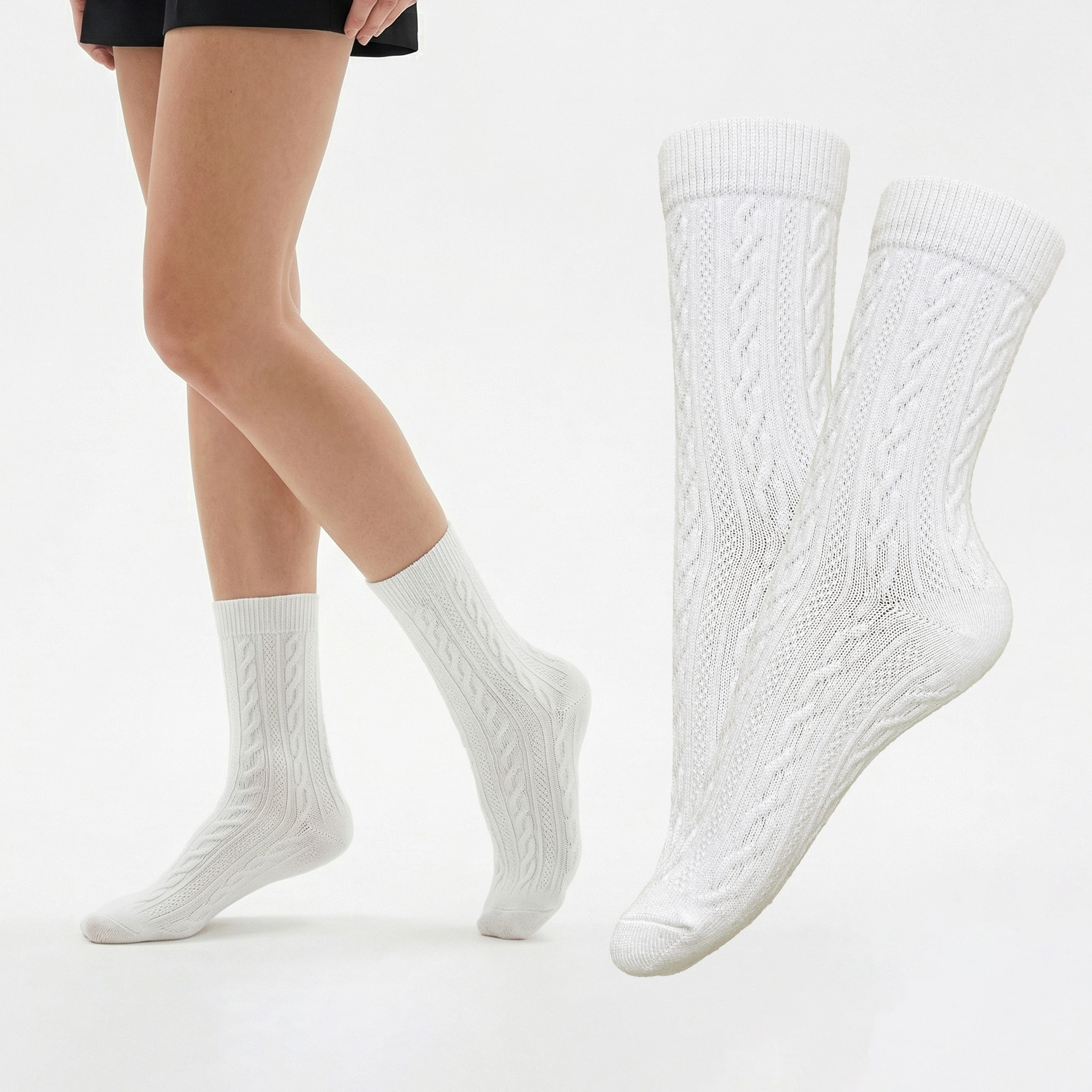 Chaussettes tricotées mi-mollet pour femme, personnalisées, idéales pour l'automne, double aiguille, chaudes et confortables au quotidien. 1