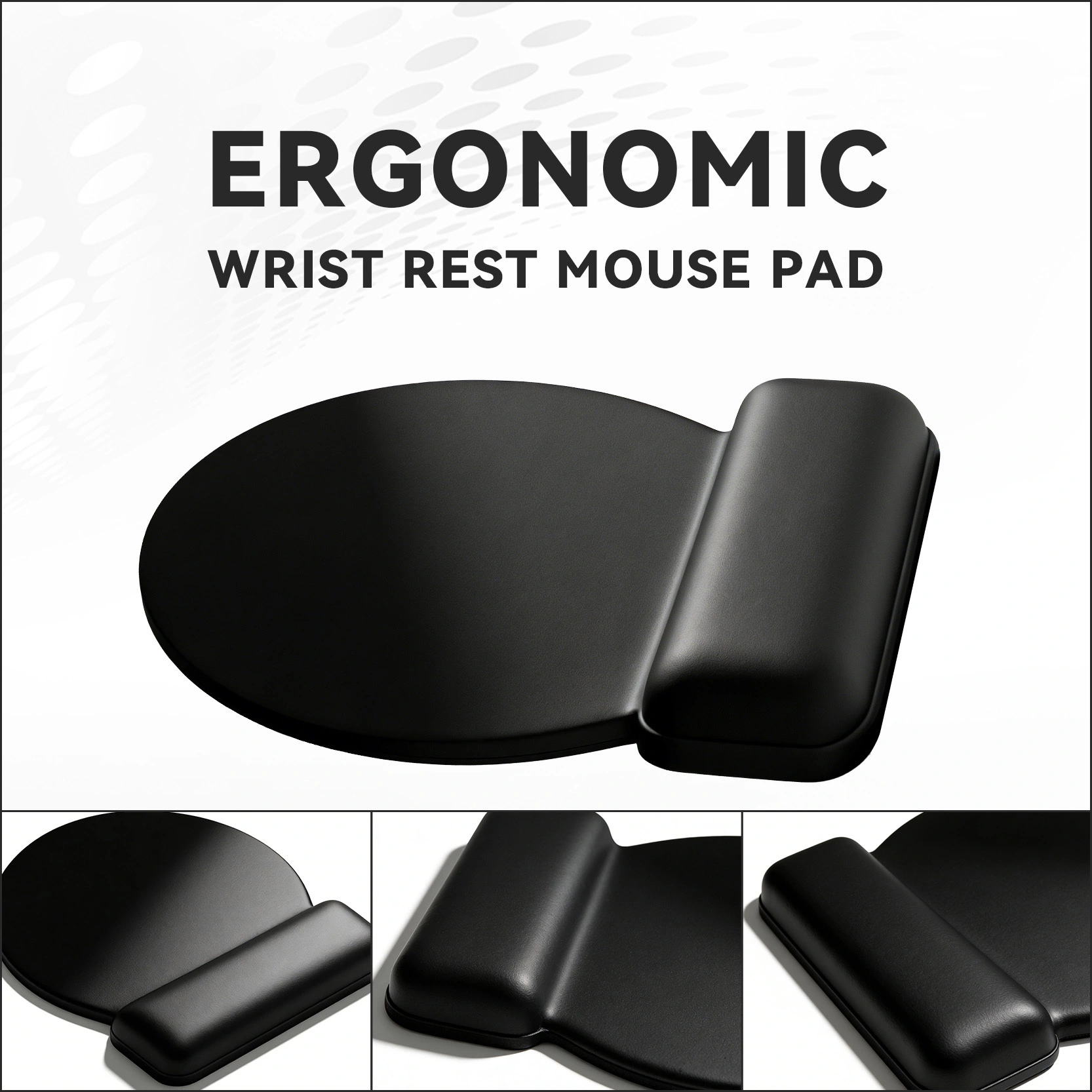Ergonomic round wrist rest mouse pad, multi-angle appearance display, black minimalist design