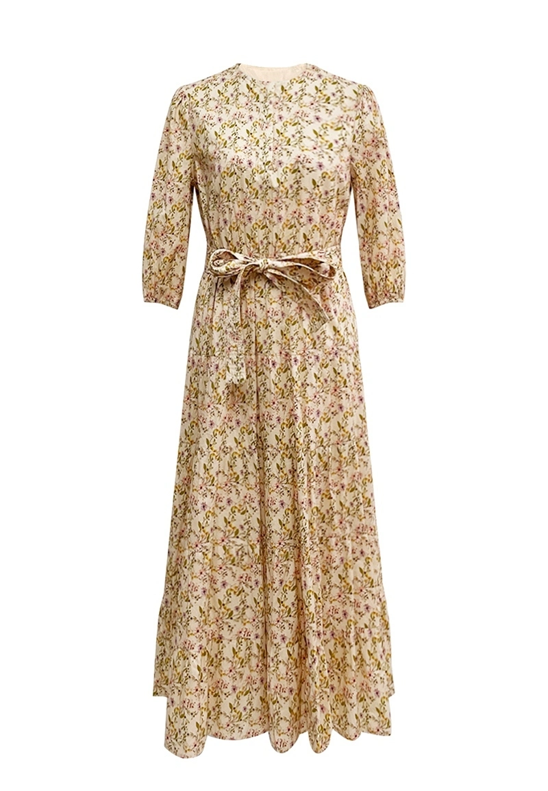 Abito floreale adatto allo Shabbat – Scollo rotondo e cintura in vita per la modestia Vepeen Apparel 1