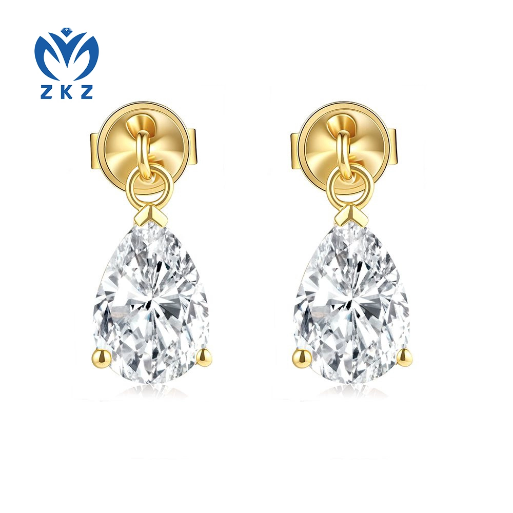 1.835ct DEF VVS Pear Cut Ear Studs Three Prongs Earrings Single Diamond 18K Yellow Gold ZKZ-178 1
