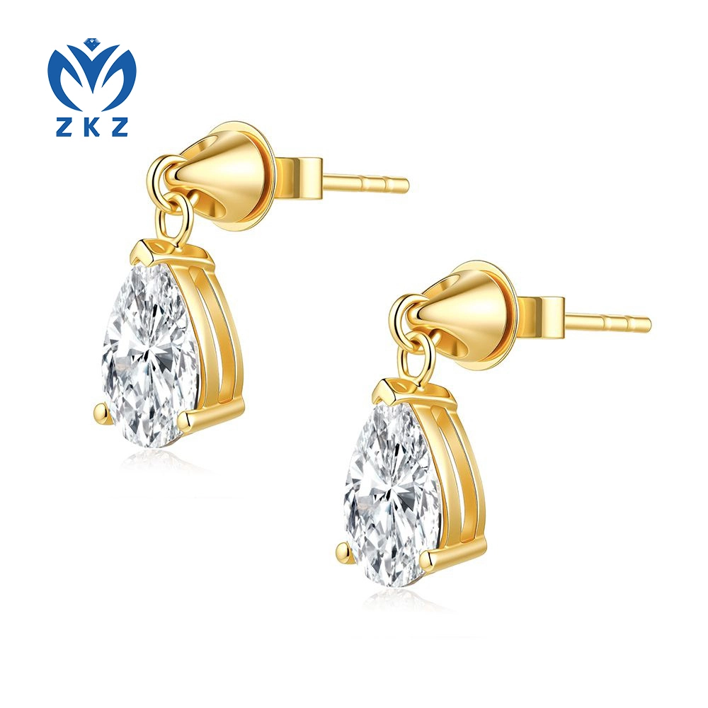 18K Yellow Gold Single Diamond 1.835ct DEF VVS Pear Cut Ear Studs Three Prongs Earrings ZKZ-178 1