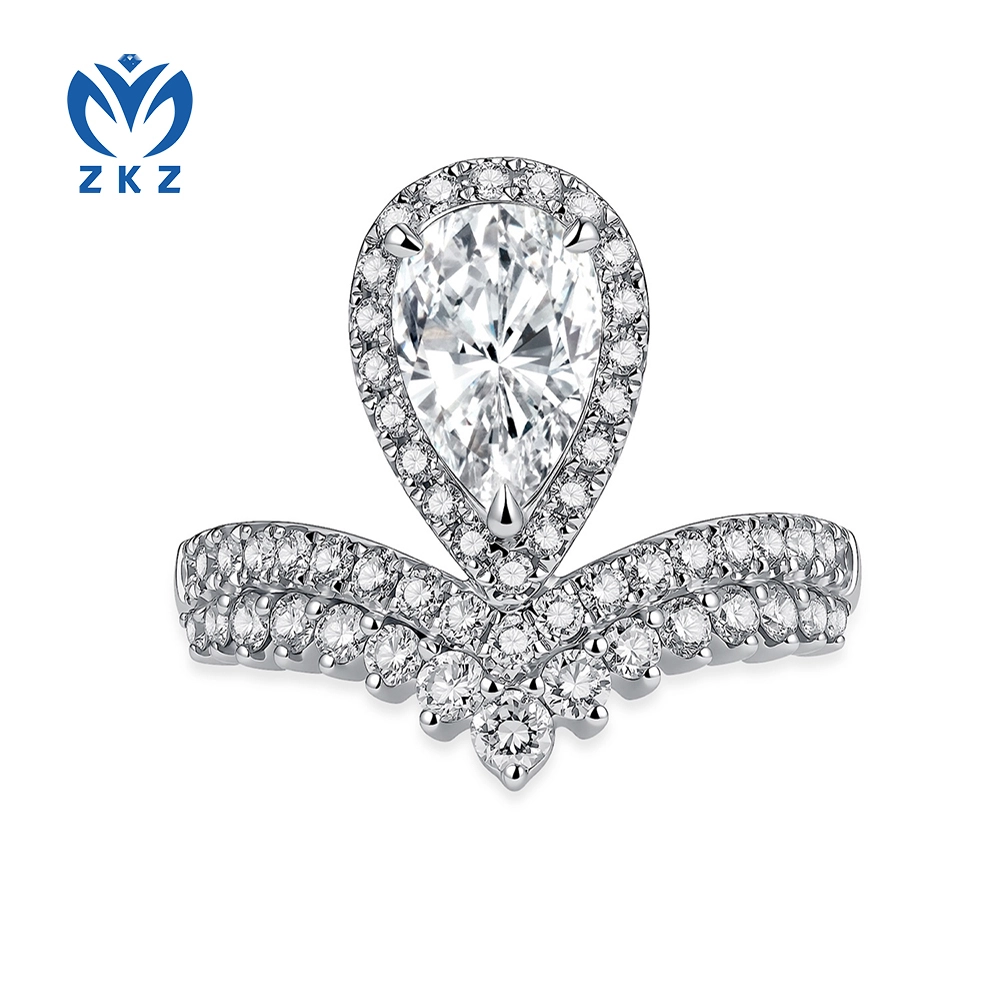 Lab Grown Diamond D VS1 1.17ct Double Set Settable Pear Full Diamond Women's Ring Size US 5 ZKL-18 1