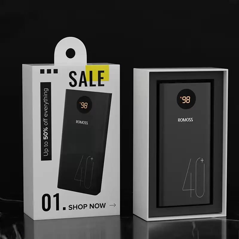 علبة هدايا إلكترونية مربعة الشكل قابلة لإعادة التدوير مصنوعة من ورق مقوى رمادي، بتصميم إبداعي جديد، مزودة بخاصية الشحن، ونقش بارز، وورق تغليف غير لامع. 1