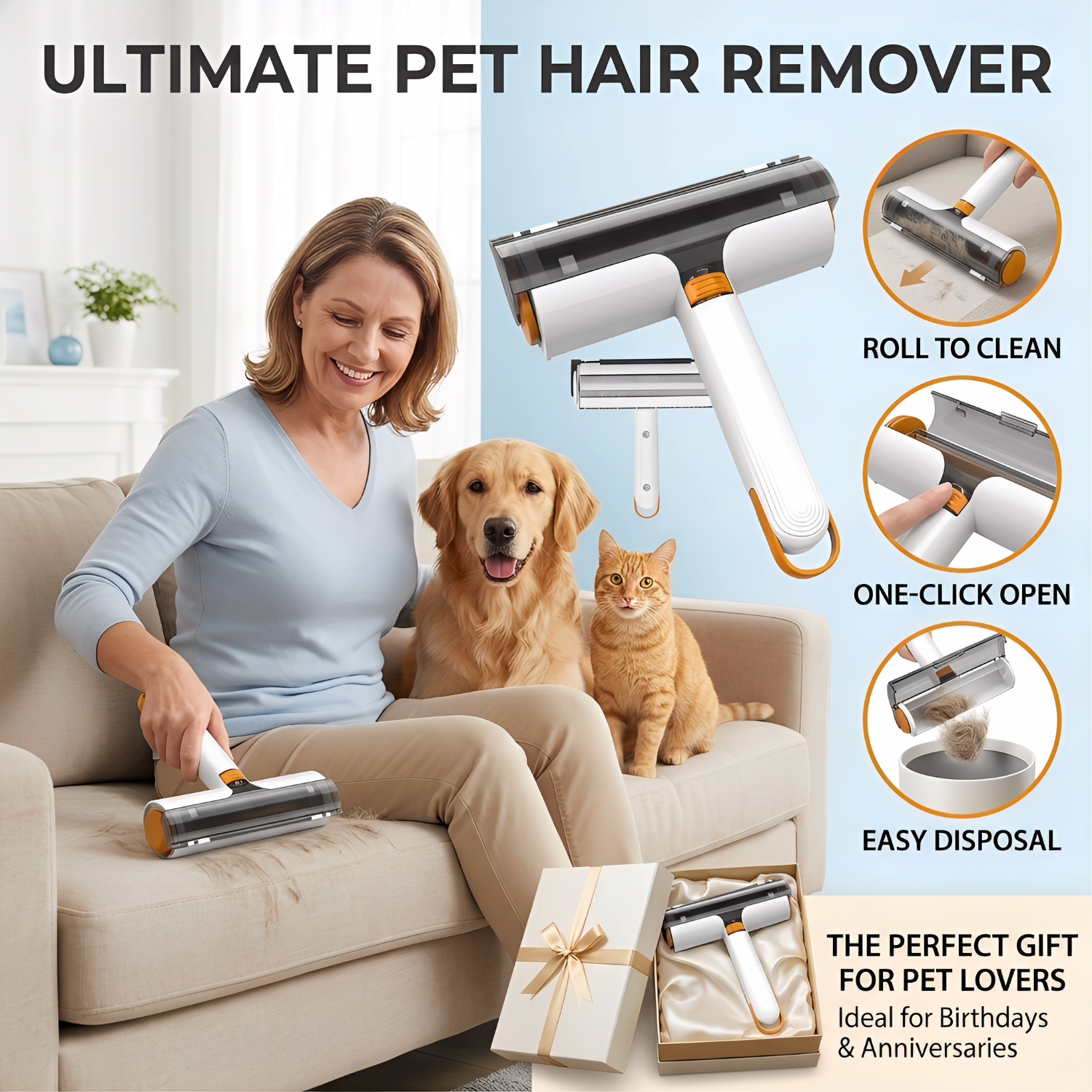 ROADREIGN - Brosse antistatique pour poils d'animaux | Brosse double face pour une maison sans poils 7
