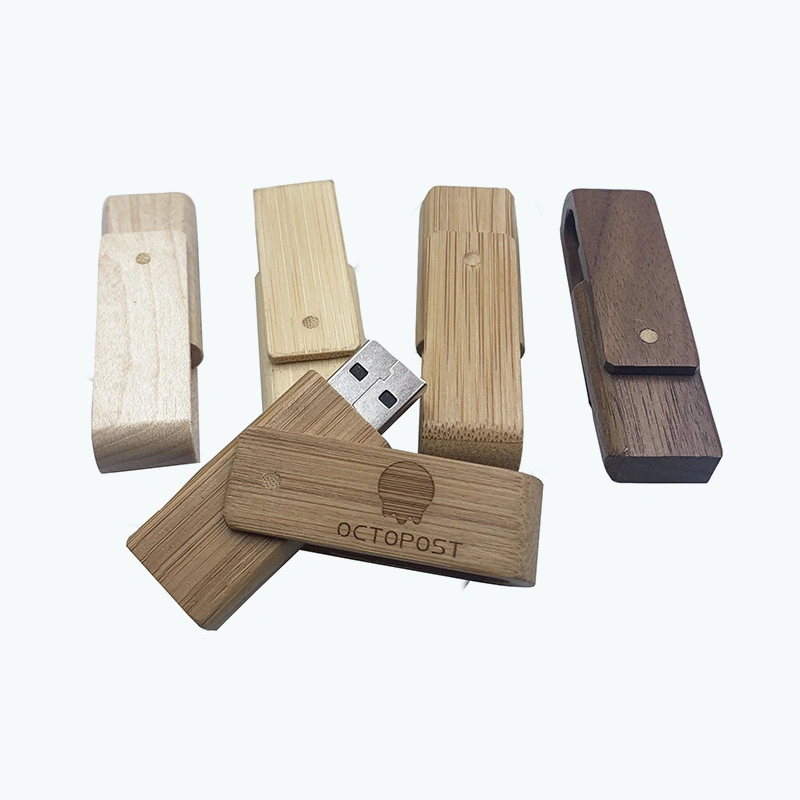 Wooden Swivel USB Flash Drive with Metal Clip for Custom Branding 1