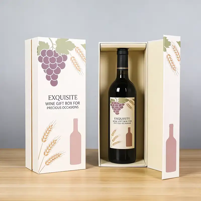 علب كرتونية مربعة صلبة قابلة لإعادة التدوير، قابلة لإعادة التدوير، بألوان وشعارات مخصصة، مع تغليف غير لامع، مناسبة لتغليف زجاجات النبيذ الفردية، وعلب هدايا النبيذ. 1