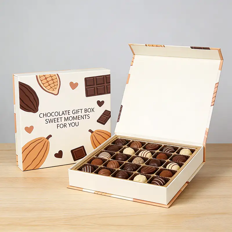 علب شوكولاتة مربعة صلبة قابلة لإعادة التدوير، سهلة الحمل، مغلفة بطبقة لامعة غير لامعة ومزينة بشريط، هدية مثالية للصديقة. 1