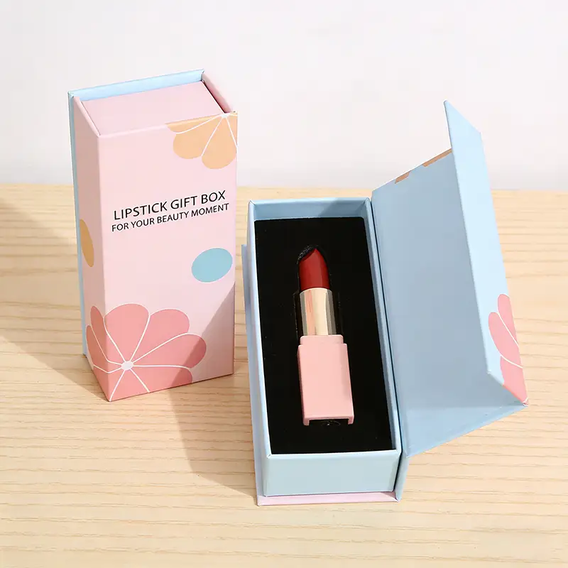 صندوق ورقي مقوى مربع الشكل قابل لإعادة التدوير، مزود بمغناطيس، ومغلف بطبقة لامعة غير لامعة، وقابل للتخصيص لمجموعات أحمر الشفاه ومنتجات التجميل. 1