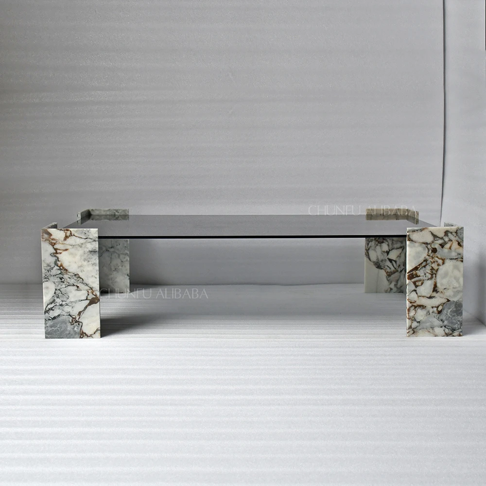 Современный роскошный журнальный столик Chunfu из натурального мрамора и стекла. Мраморный журнальный столик с прочной опорой для гостиной. 1