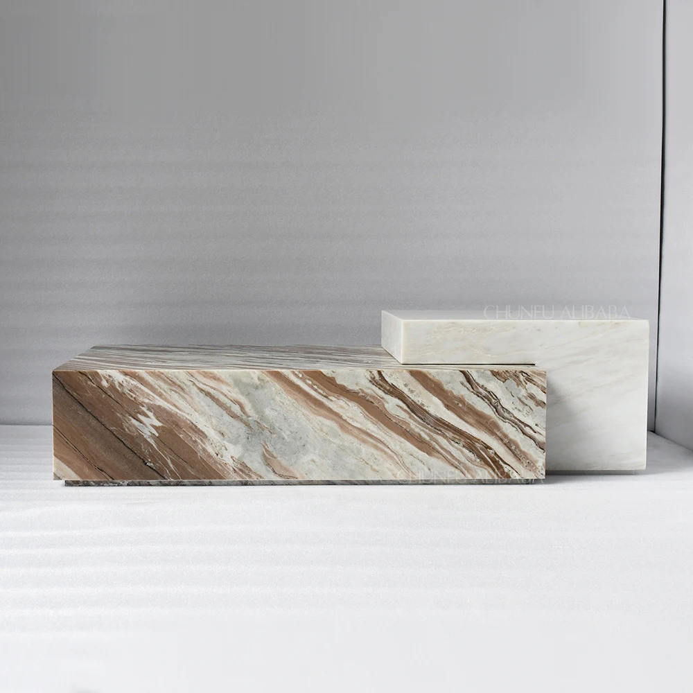 طاولة قهوة تشونفو العصرية الفاخرة المصنوعة من الرخام الطبيعي، بقاعدة متينة، مثالية لغرفة المعيشة. 1