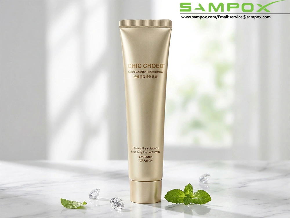 Tubo de pasta de dentes ABL luxuoso em ouro, 100g, 30mm, com tampa dourada combinando. 1