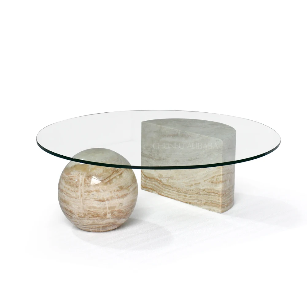 Chunfu Modern Luxury Natural Marble and Glass Round Coffee Table  for Living Room 1
