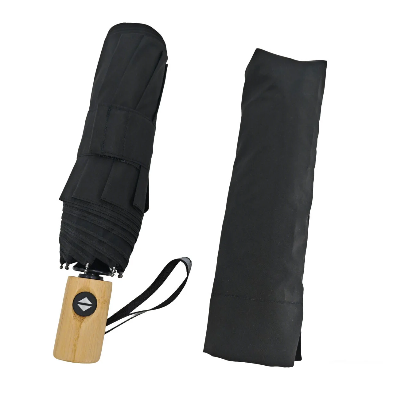 Neat-Folding Automatic 3-Fold Umbrella With Bamboo Handle Wind Resistant 1