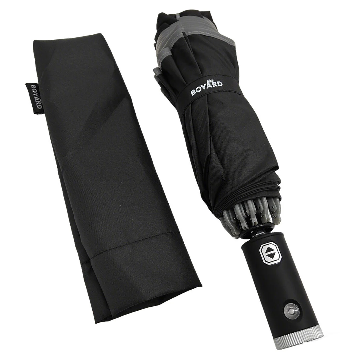 Ultra Light Weight Automatic 3 Fold LED Light Umbrella With Reflective Strip Piping 1