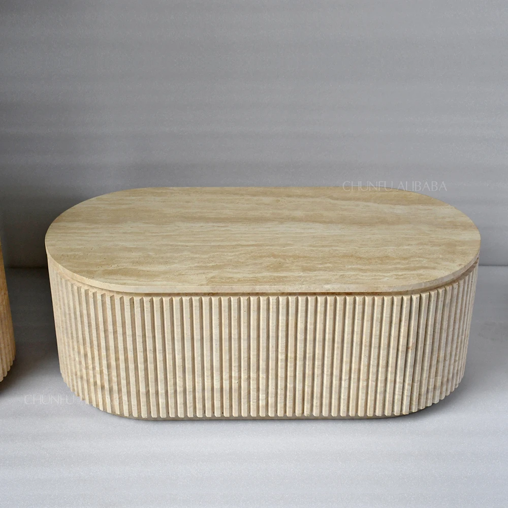 Chunfu Modern Luxury Natural Marble Oval Coffee Table  for Living Room 1