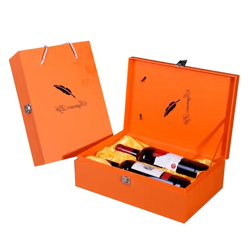 علبة هدايا مربعة صلبة من الورق المقوى القابل لإعادة التدوير، بمقبض مخصص، لتغليف زجاجة واحدة 1