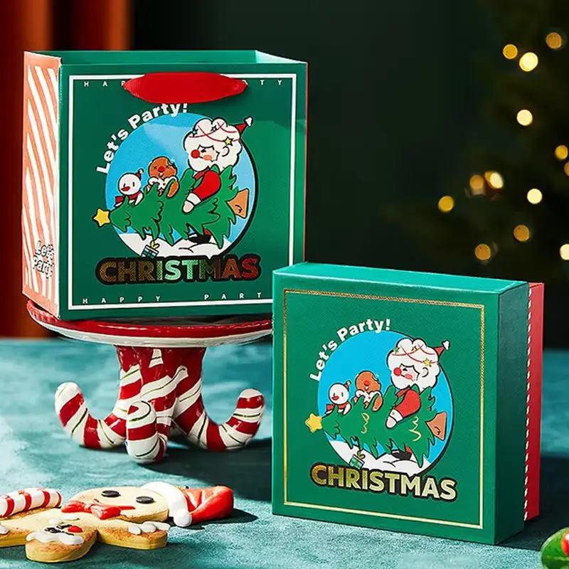 طقم هدايا أنيق وصديق للبيئة قابل لإعادة التدوير، مع حقيبة ورقية لامعة مطلية بطبقة مقاومة للأشعة فوق البنفسجية، مناسب للرجال والنساء، صندوق هدايا ليلة عيد الميلاد 1