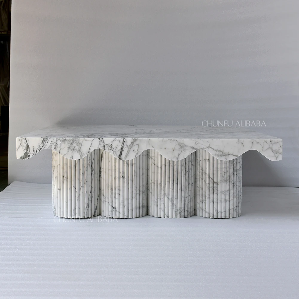 Chunfu Modern Luxury Marble Coffee Table with Natural Stone Texture  Wave Edge Design for Living Room 1