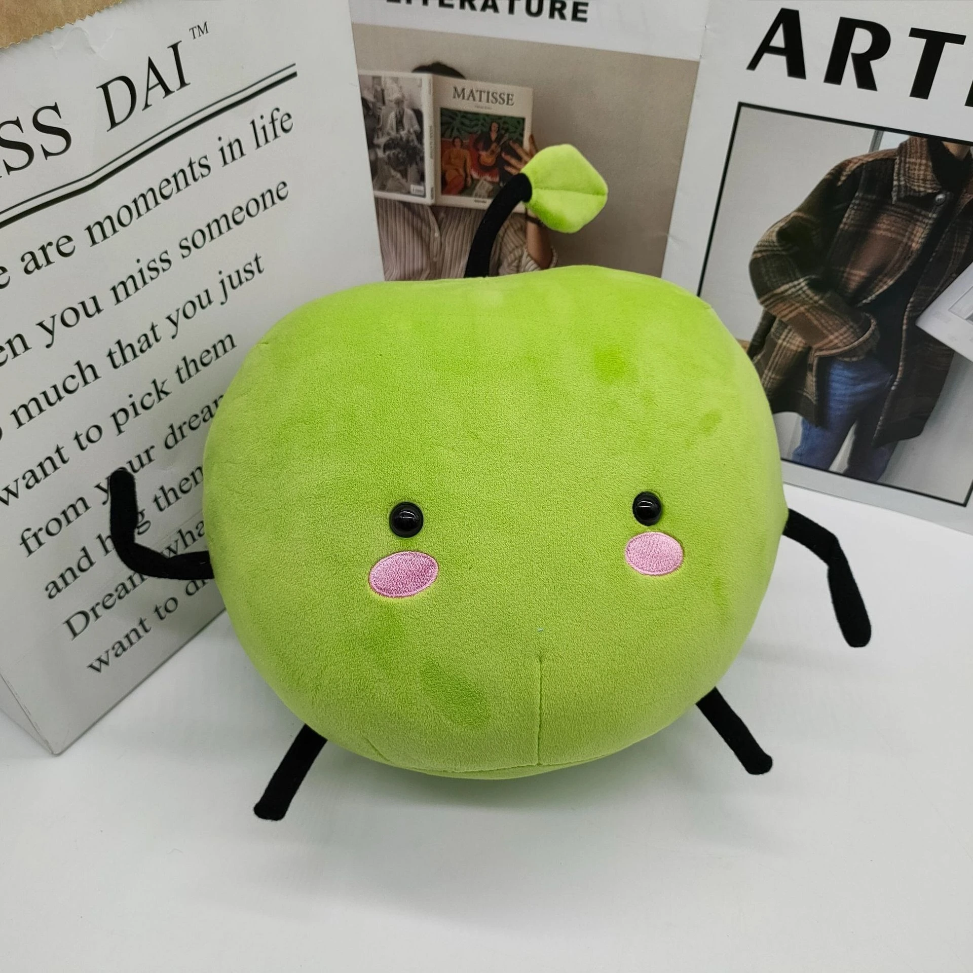 Cute Green Apple Plush Pillow 30cm Soft Stuffed Fruit Doll, Kawaii Cartoon Design, Ideal for Room Decor & Gifting 1