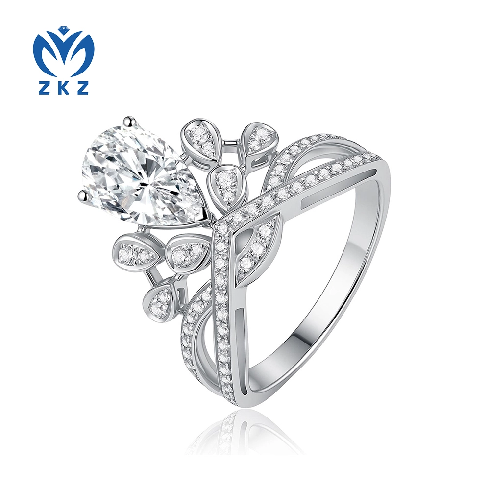 1.63ct VVS2 D Full-Cut Engagement Ring 18K White Gold Pear Crown Coronation Size US 6 ZKL-21 1