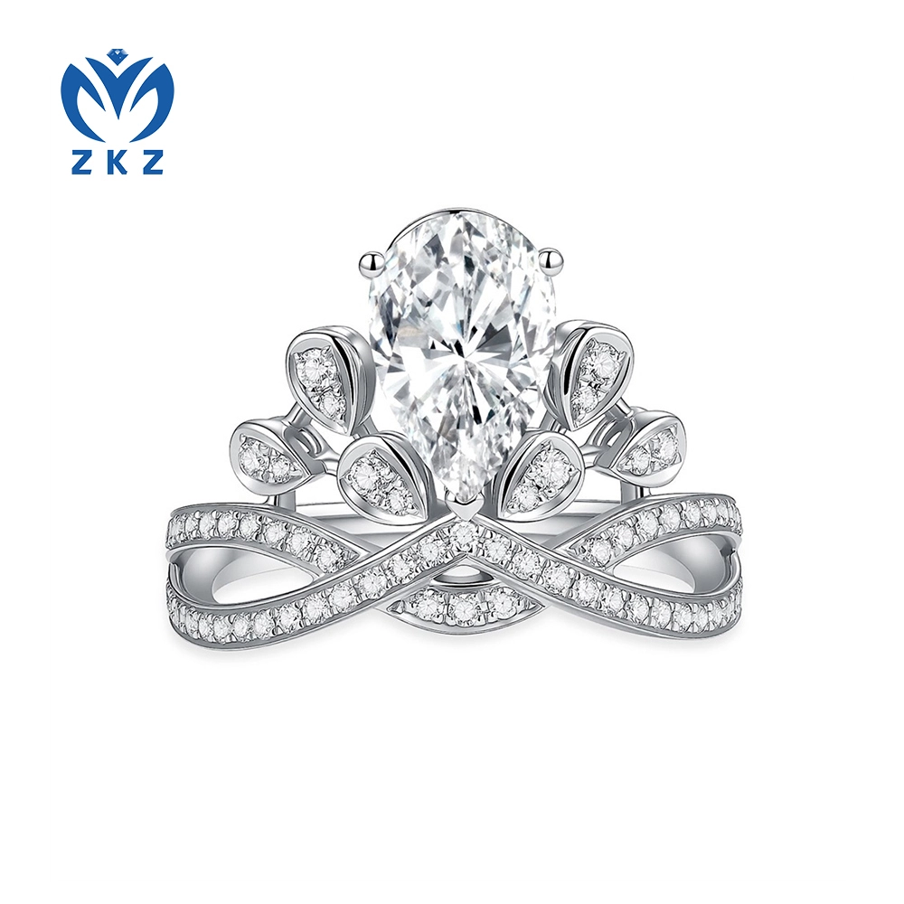 18K White Gold Pear Crown Coronation 1.57ct VS1 D Full-Cut Engagement Ring Size US 6 ZKL-21 1