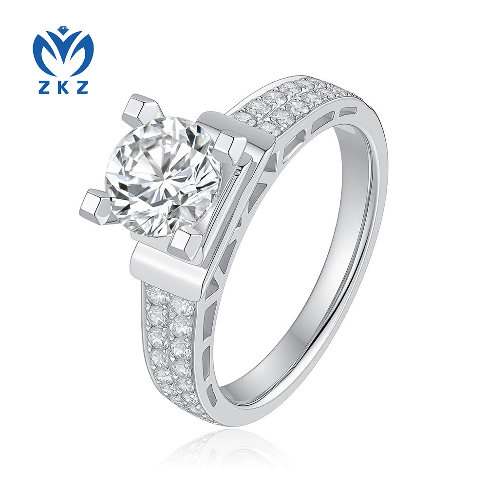 18K White Gold Iron Tower 1.009ct VVS DEF Round Cut Full-Cut Engagement Ring Size US 6 ZKL-34 1