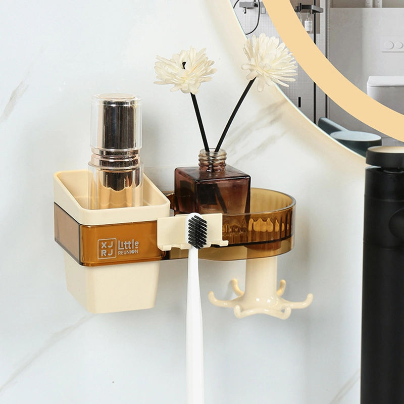 Wall-Mounted No-Drill Bathroom Multi-Function Organizer (Integrated Storage｜Black+White/Gray+White) 1