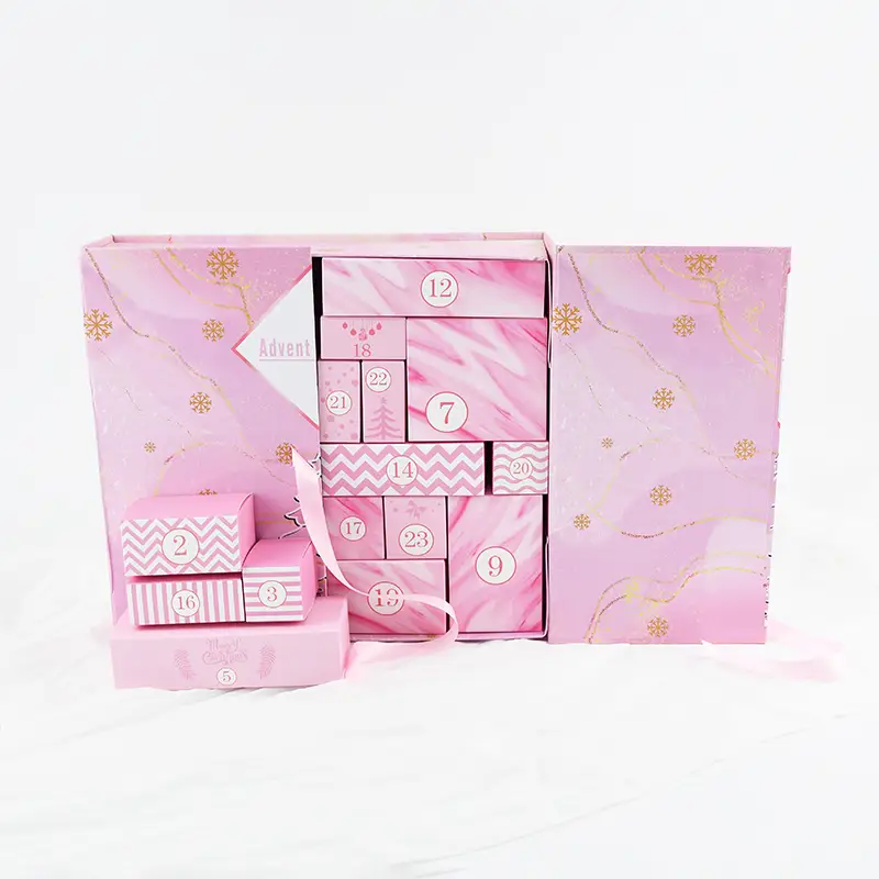 Pink Christmas Advent Calendar Box 24 Paper Gift Countdown 1