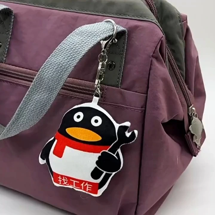 Cute Penguin Plush Keychain with Wrench, Looking for Work Meme Pendant, Soft Bag Accessory 1