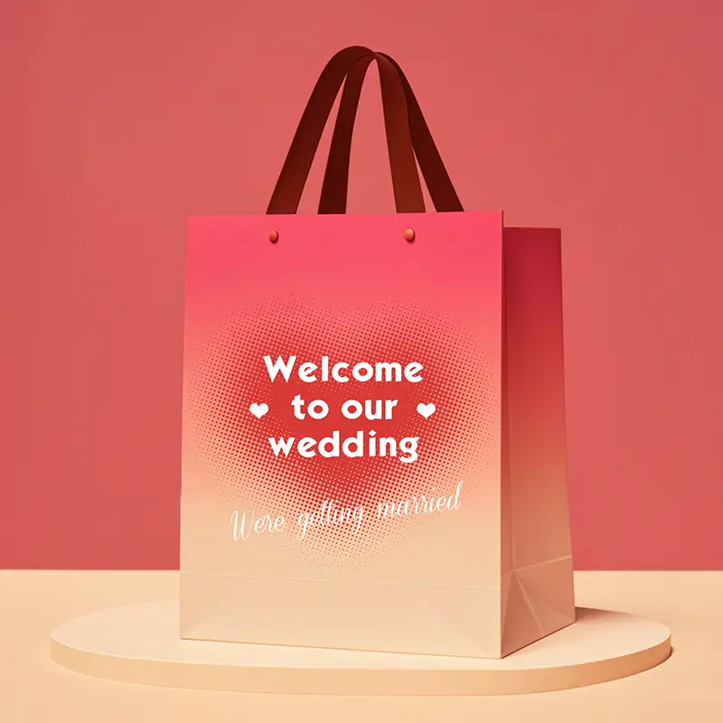 Wedding Gift Paper Bags Red Ribbon Handles Custom Eco Friendly 1