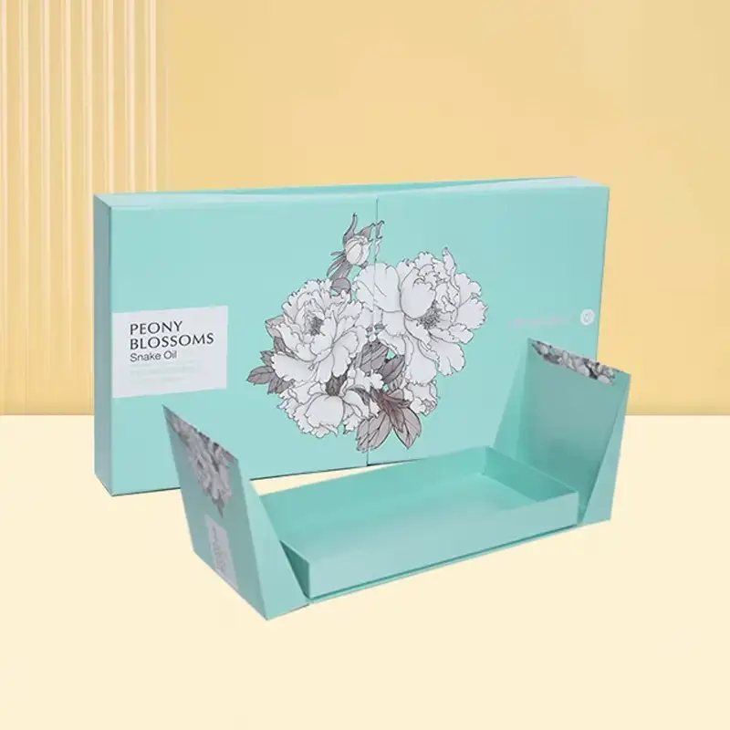 صندوق هدايا فاخر قابل لإعادة التدوير بتصميم باب مزدوج، قابل للتخصيص، مصنوع من ورق مقوى قابل لإعادة التدوير، مع بابين، وبطانة إسفنجية قابلة للتخصيص. 1