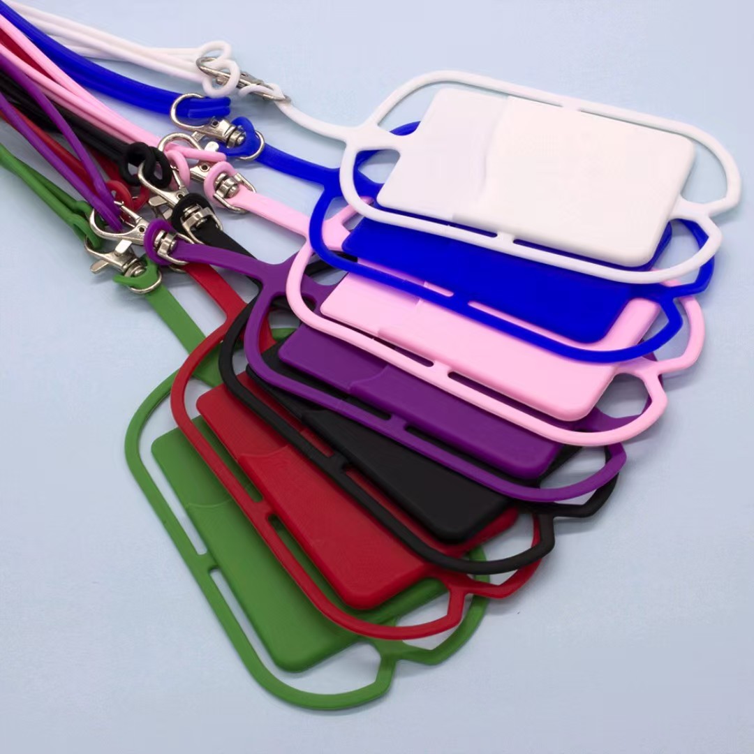Silicone Phone Back Case Card Holder with Lanyard Sling Necklace Strap ...