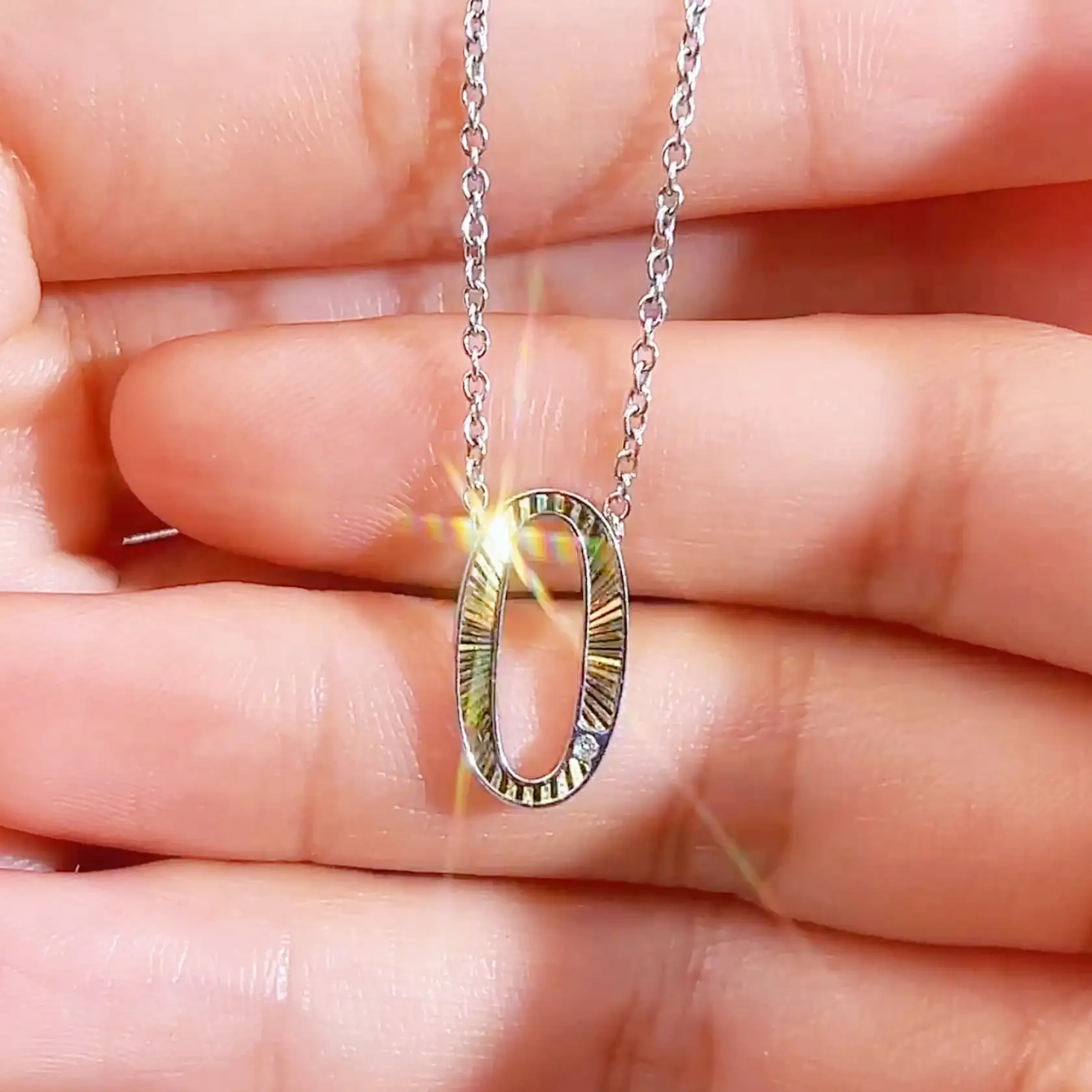 MSNS-012 Silverhalsband runt slipat labbodlat diamant Messi-smycken 1