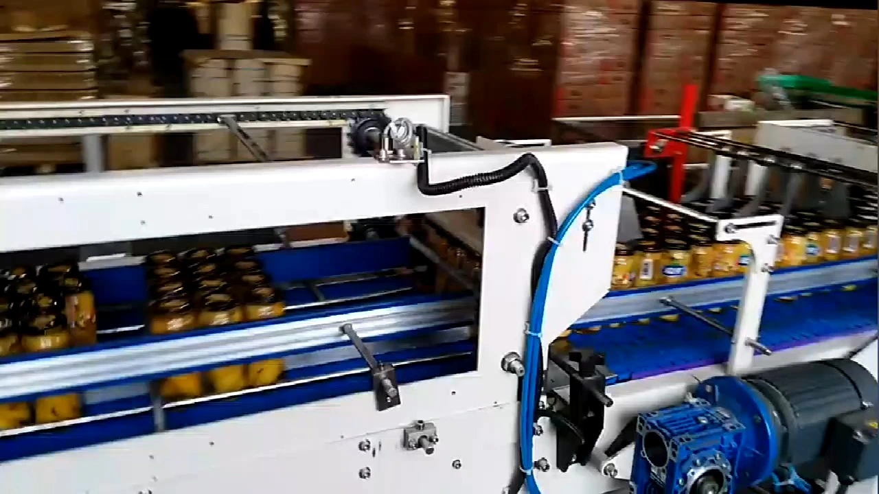 Confezionatrice automatica a 5 stazioni per contenitori di frutta in vetro tondo, con sistema a caduta - Serie WKD-DGB (tipo Y) 1