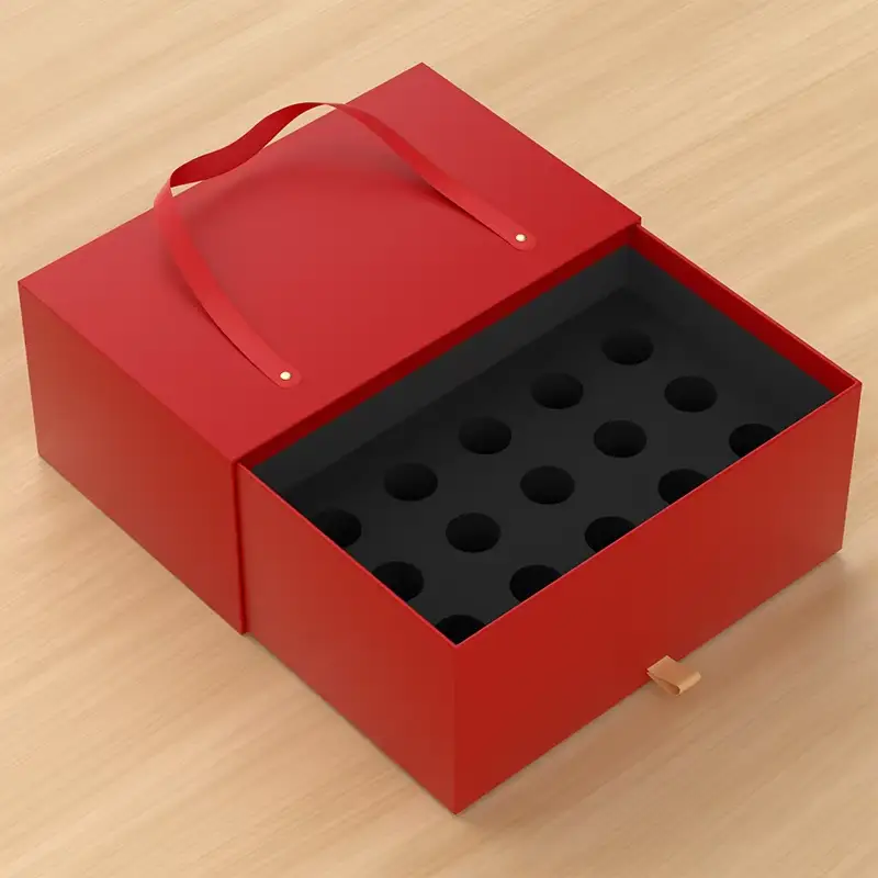 Custom Recyclable Rigid Portable Handle Gift Craft Packaging Boxes Sponge Lining Lipstick Mascara Drawer UV Coating Embossing 1