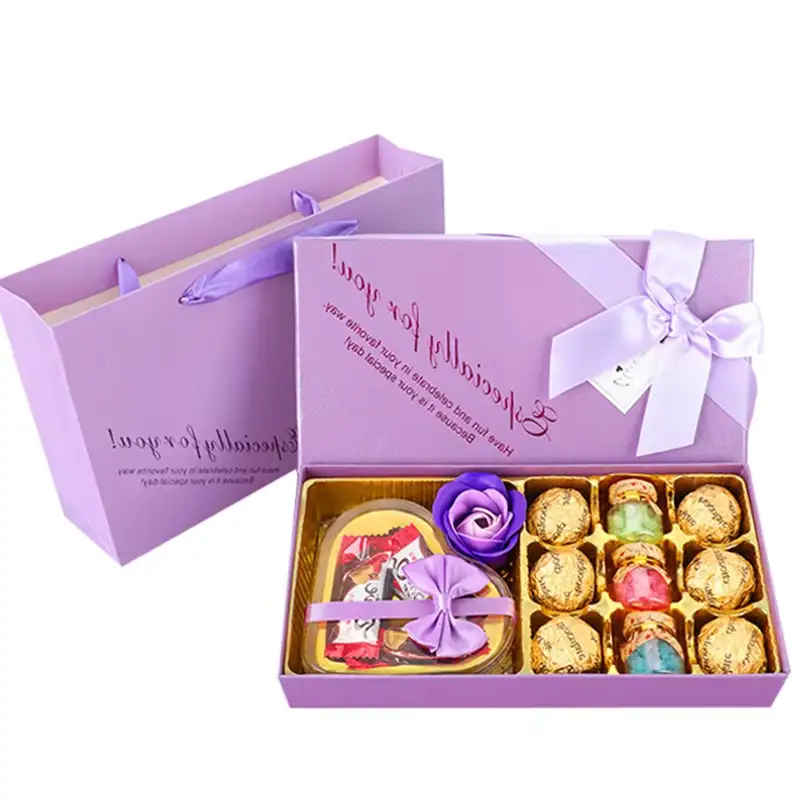 Square Lid Base Custom Logo Pink Purple Chocolate Paper Bag Box Glossy Lamination Packaging for Box 1