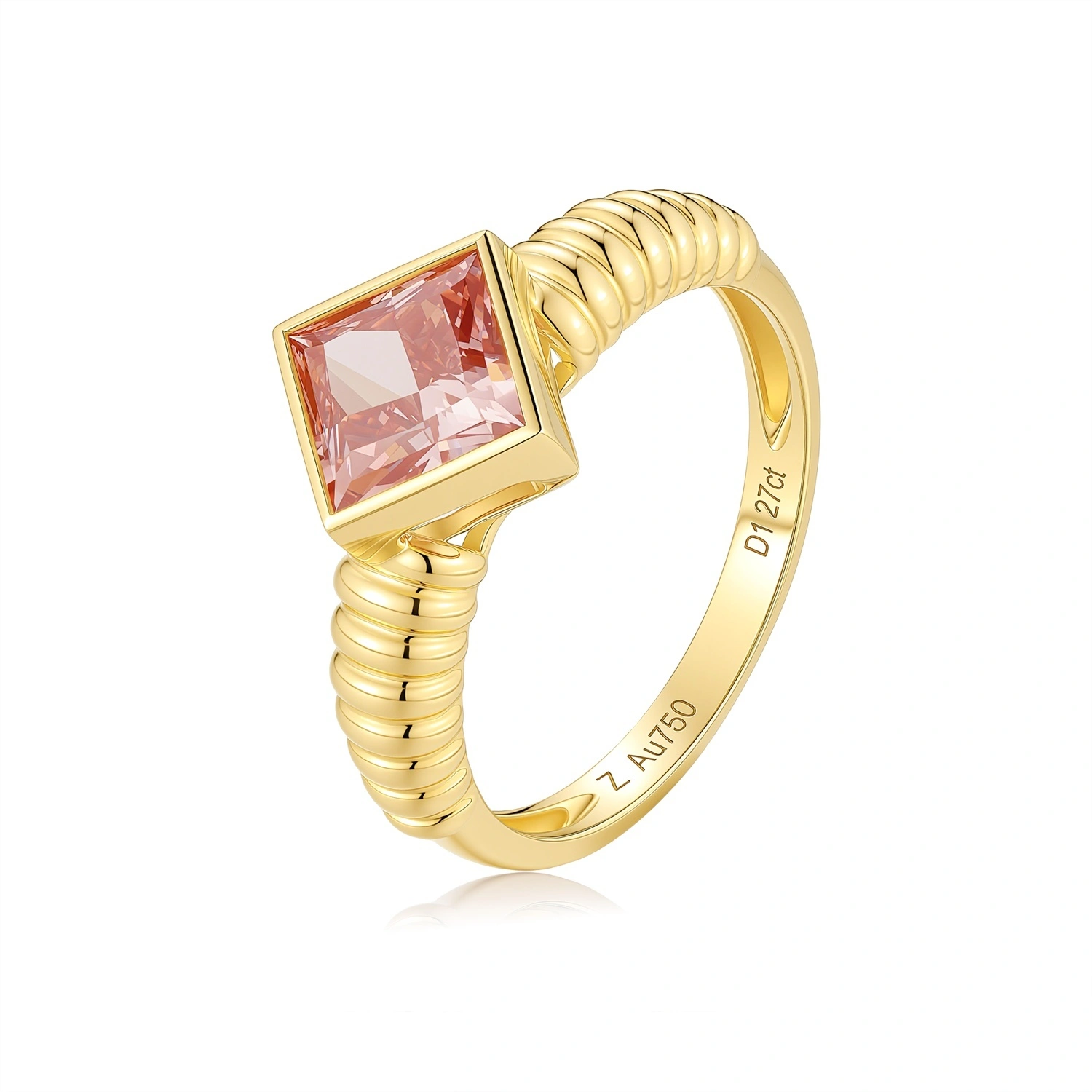 18K Yellow Gold Pink Princess-Cut VS Clarity Lab-Grown Diamond Engagement Ring 1.27 Ct Size US 6 ZKFZ060 1