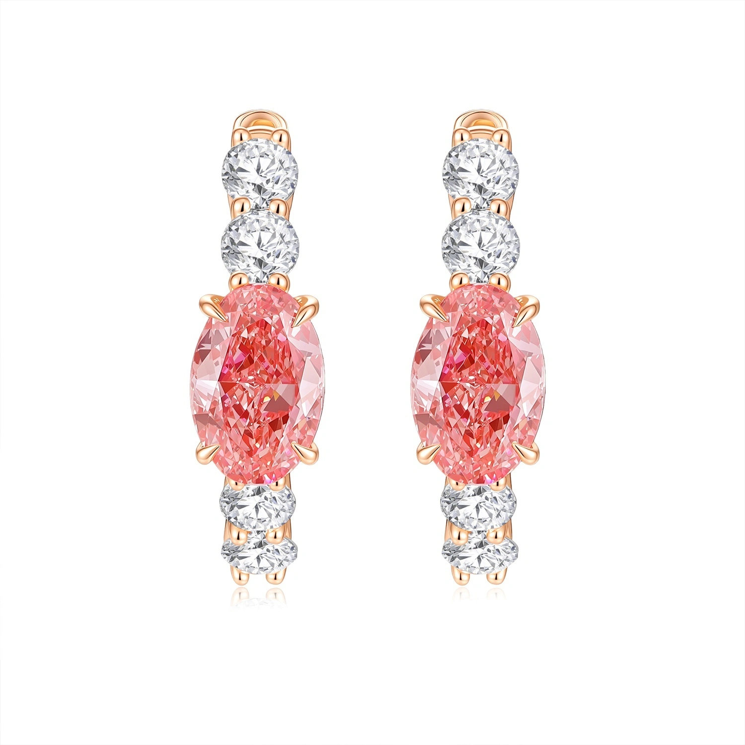 Four Prongs Pink Oval-Cut VS Clarity Lab-Grown Diamond Set In Platinum Earrings 1.02 Ct ZKFZ066 1