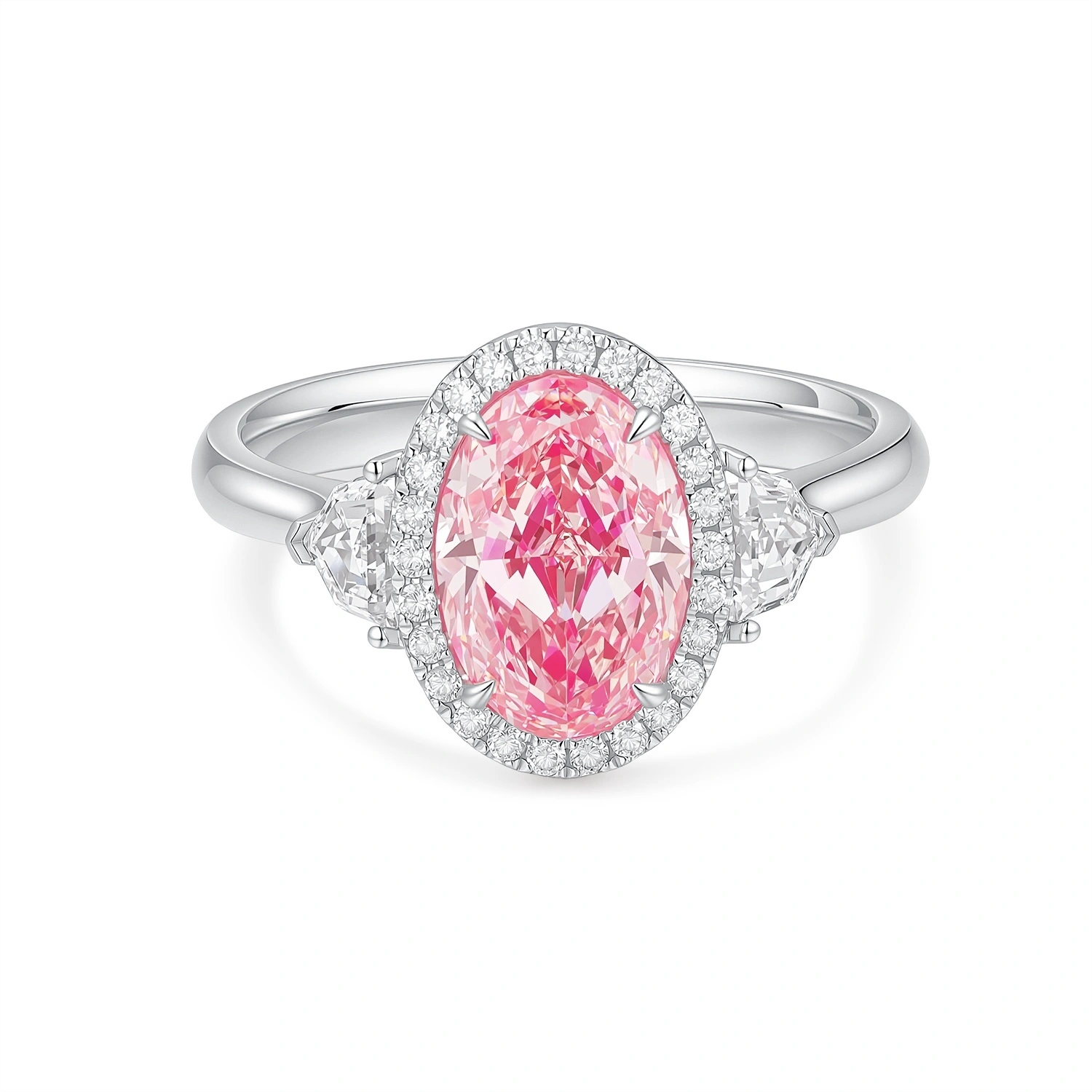 18K White Gold Pink Oval-Cut VS Clarity Lab-Grown Diamond Engagement Ring 2.16Ct Size US 6.75 ZKFZ068 1