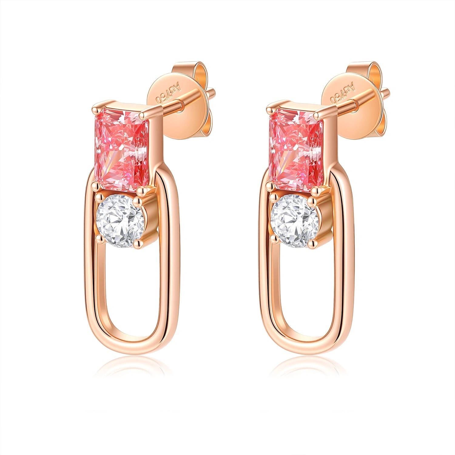 Radiant-Cut VS Clarity Pink Lab-Grown Diamond Earrings Set In Rose Gold 0.99 Ct ZKFZ070 1